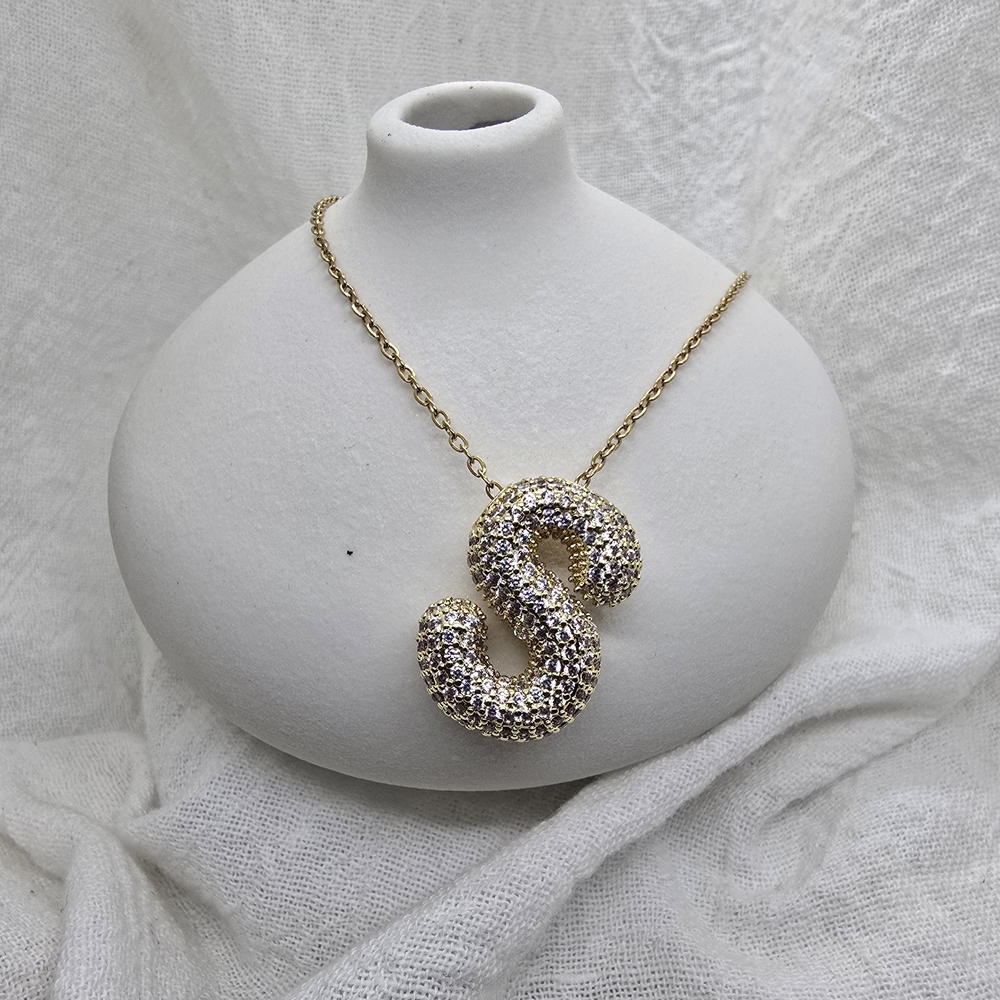 Gold Pavé S Initial Pendant Necklace - Elegant Women's Jewelry